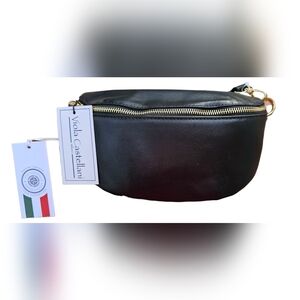 Viola Castellani-Black Genuine Leather Belt Bag/Crossbody/Fanny Pack ITALY MADE